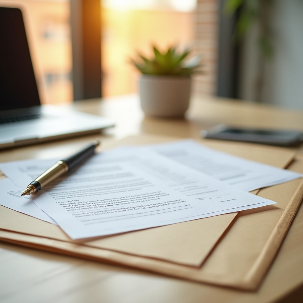 Compliance documentation and regulatory paperwork on a clean professional desk